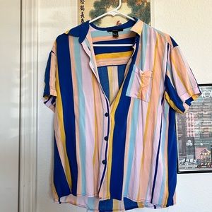 Colorful Striped Button Top